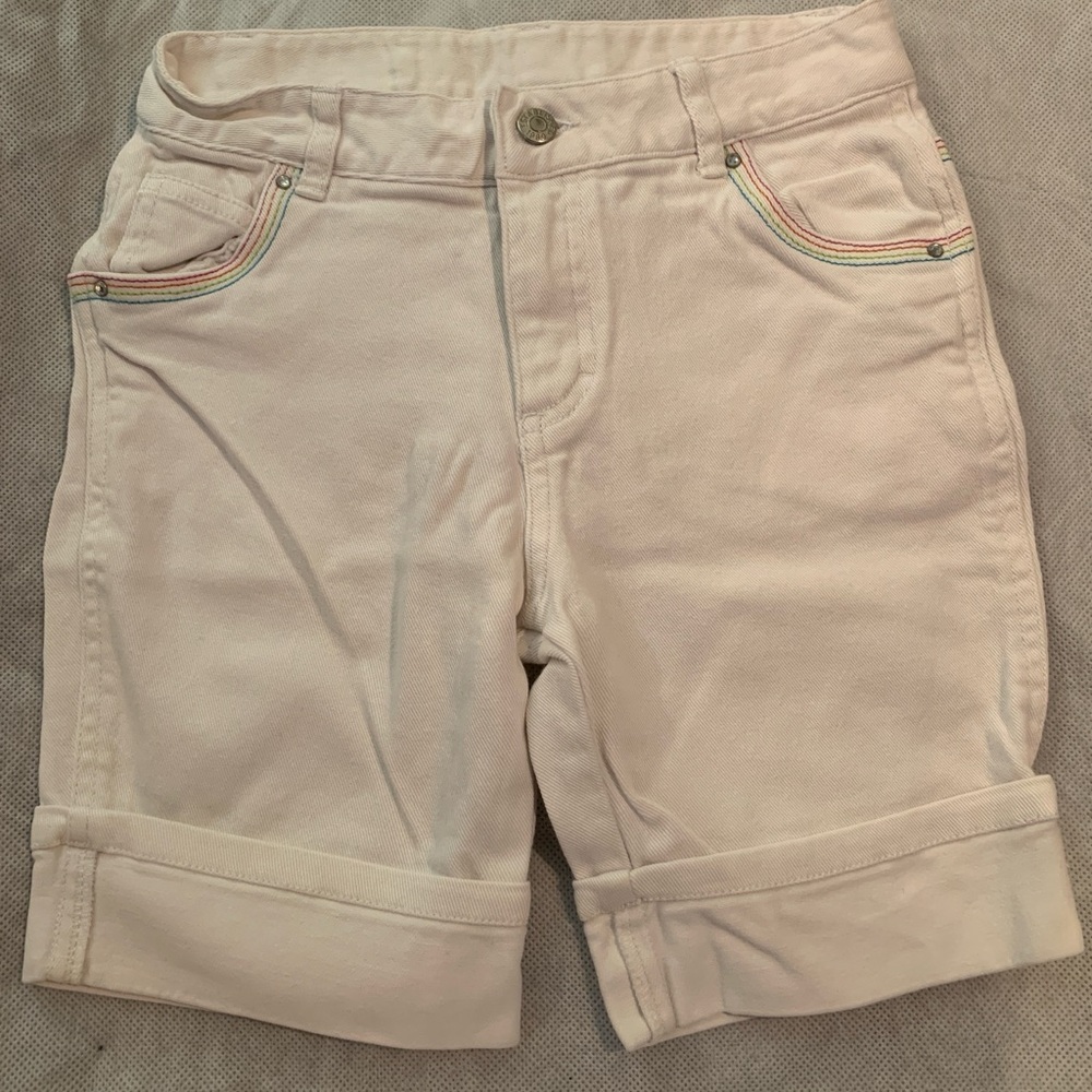 The Children's Place White Shorts with Embroidered Rainbow Stars & Trim